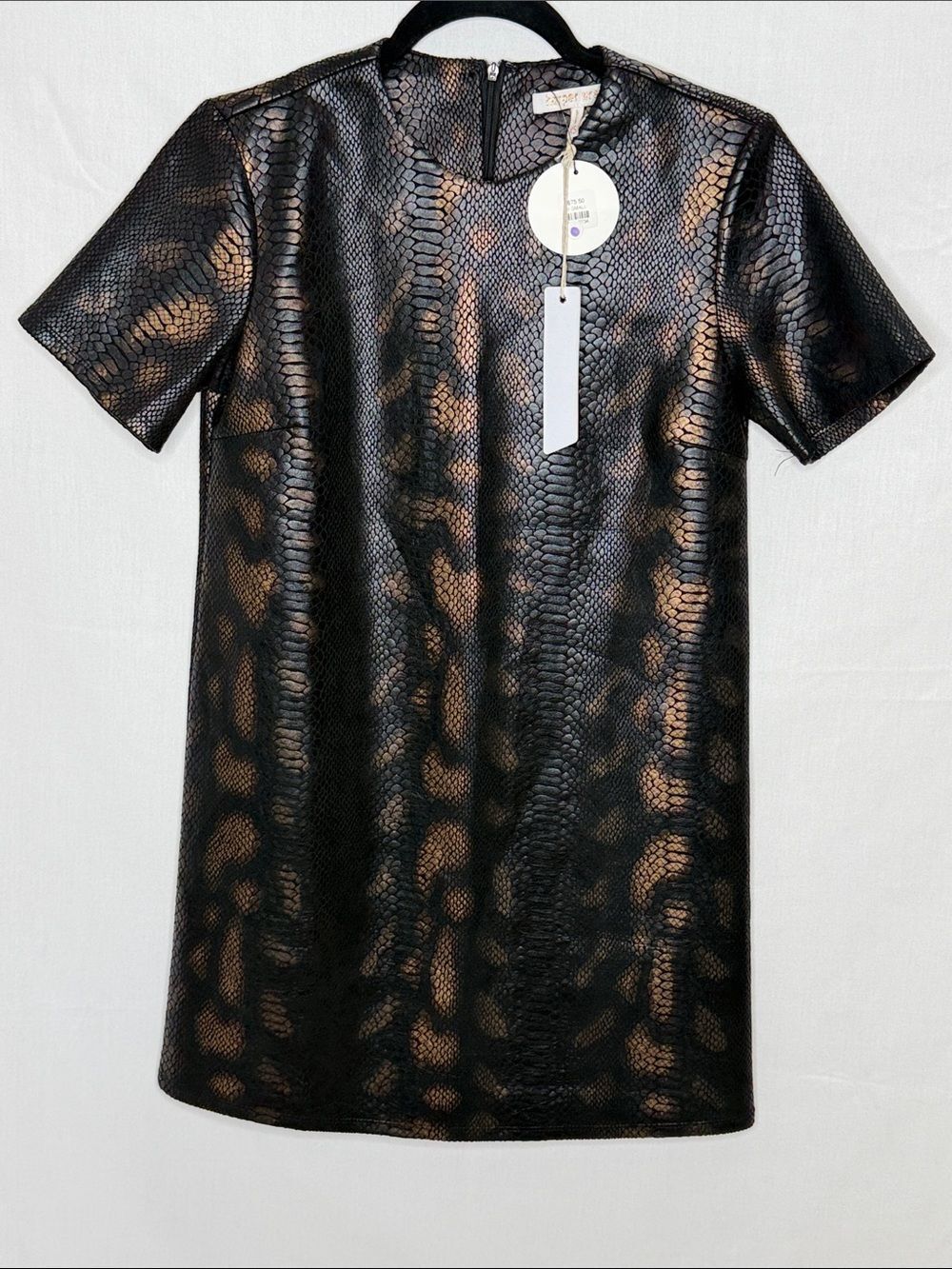 Harper Black and Bronze Faux-Snake Midi Dress